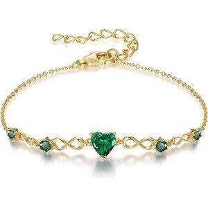 Infinity Heart 5 Birthstone Adjustable Bracelet - 18K Gold 05 May